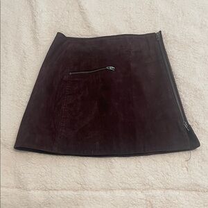 Blank NYC 100% Leather Mini Skirt Maroon Zipper Detail